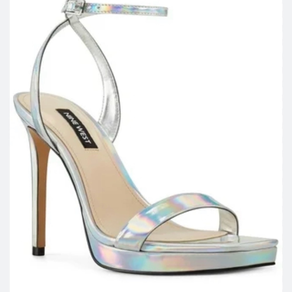 Iridescent Strappy High Heel Sandals - Women's Silver